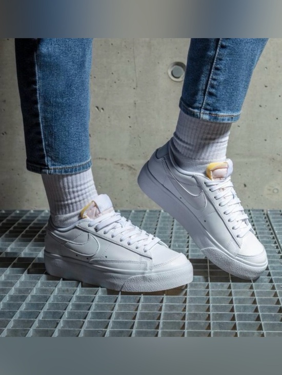 Nike Shoes - Nike | Women’s Triple White Leather Platform Blazer Low-Top Platform Shoes 10.5